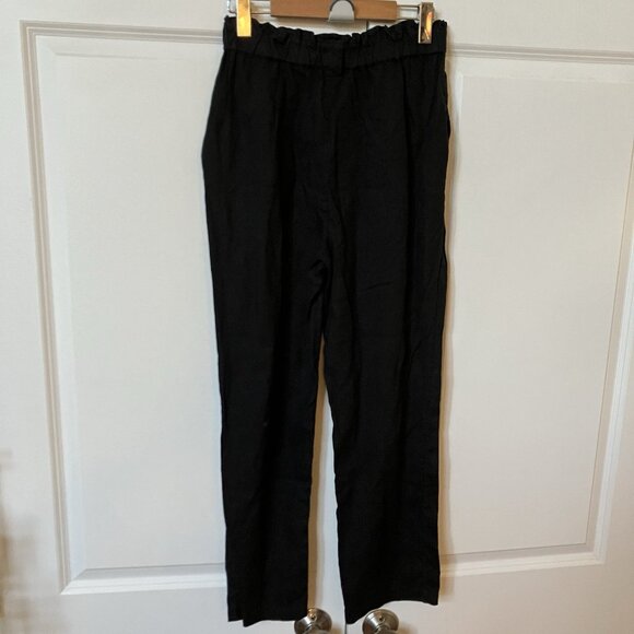 C&C California Linen Pants Womens S Black Straight Leg Minimalist Neutral - Picture 3 of 9
